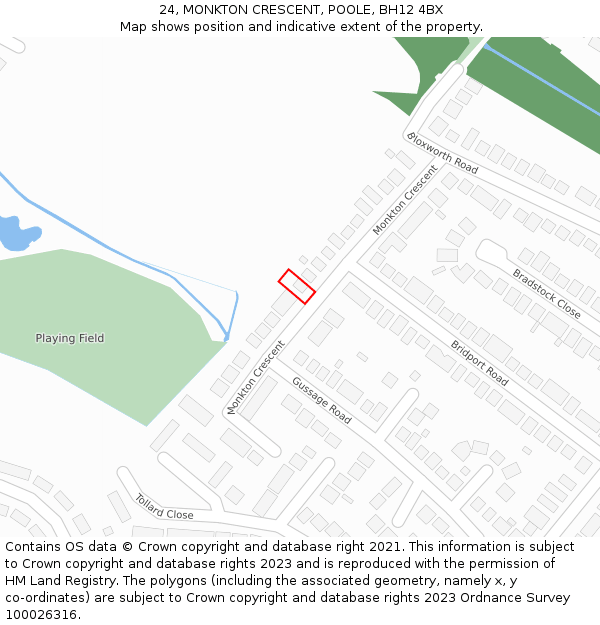 24, MONKTON CRESCENT, POOLE, BH12 4BX: Location map and indicative extent of plot