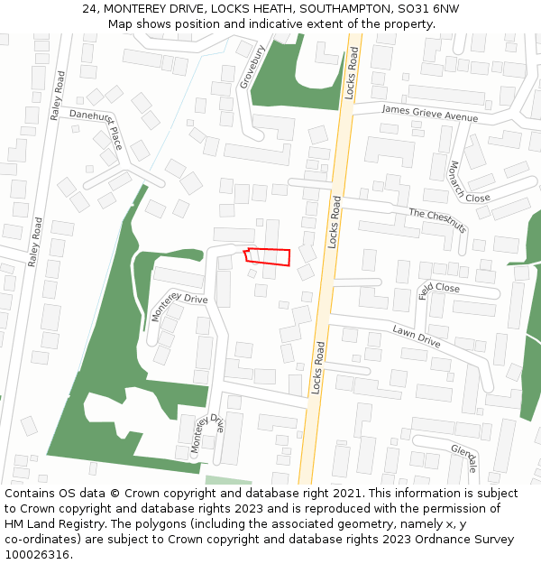 24, MONTEREY DRIVE, LOCKS HEATH, SOUTHAMPTON, SO31 6NW: Location map and indicative extent of plot