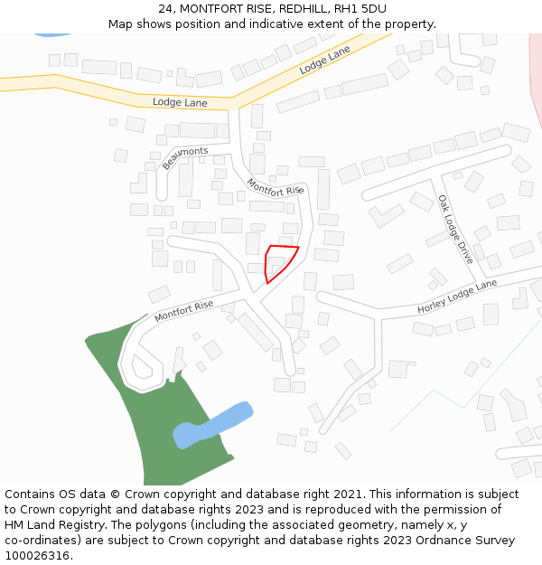 24, MONTFORT RISE, REDHILL, RH1 5DU: Location map and indicative extent of plot