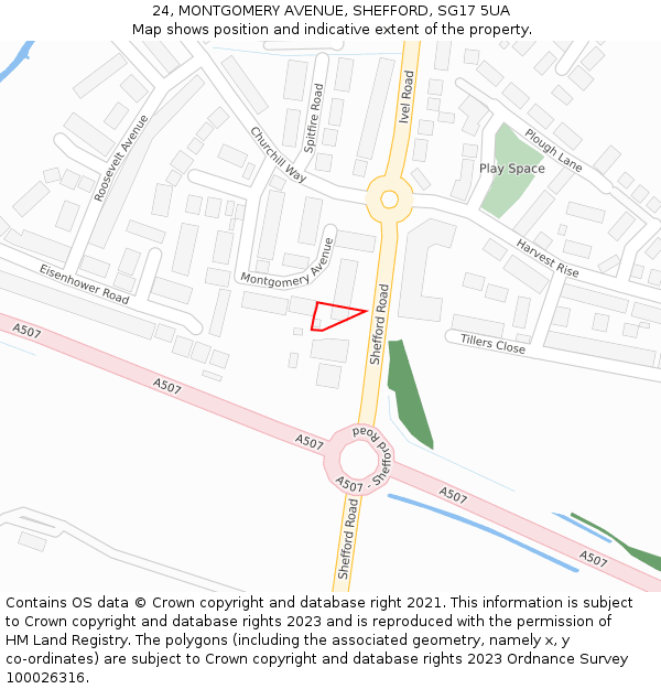 24, MONTGOMERY AVENUE, SHEFFORD, SG17 5UA: Location map and indicative extent of plot