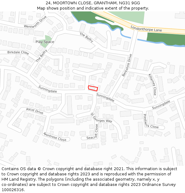 24, MOORTOWN CLOSE, GRANTHAM, NG31 9GG: Location map and indicative extent of plot