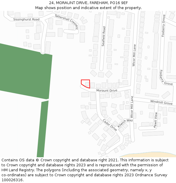 24, MORAUNT DRIVE, FAREHAM, PO16 9EF: Location map and indicative extent of plot