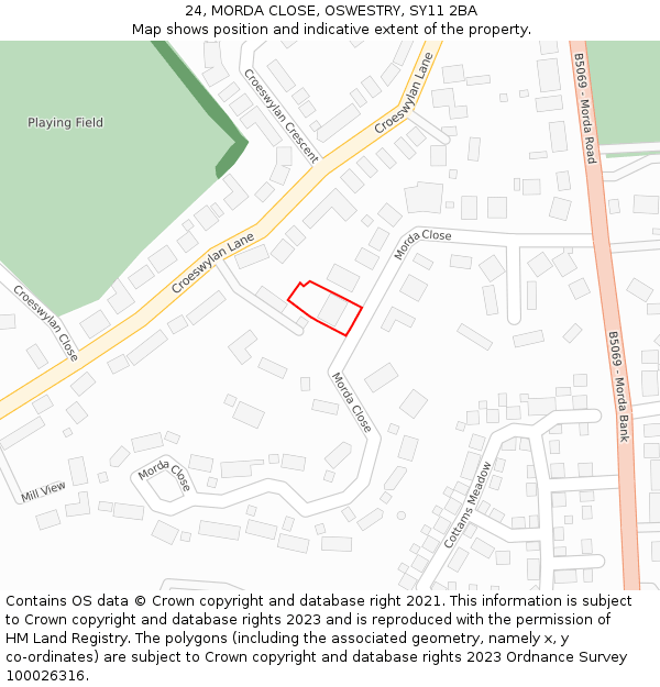 24, MORDA CLOSE, OSWESTRY, SY11 2BA: Location map and indicative extent of plot