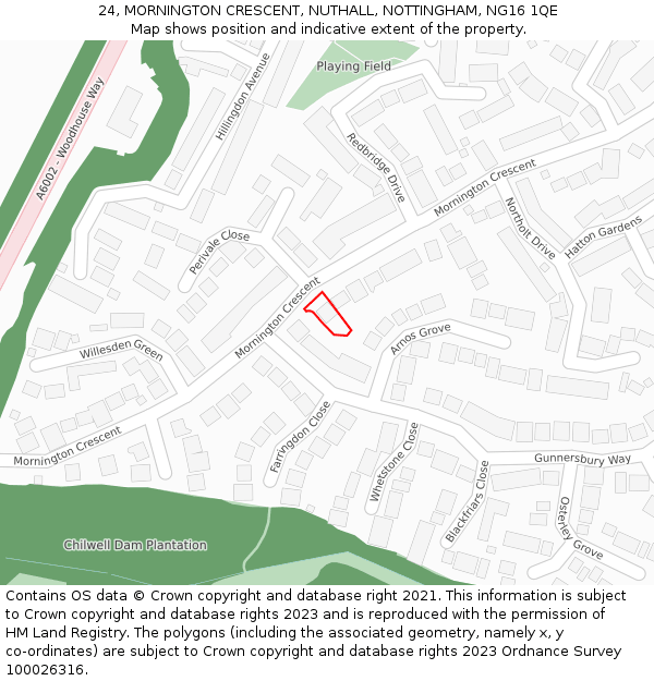 24, MORNINGTON CRESCENT, NUTHALL, NOTTINGHAM, NG16 1QE: Location map and indicative extent of plot