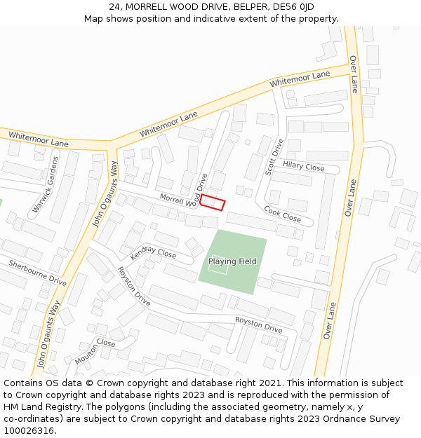 24, MORRELL WOOD DRIVE, BELPER, DE56 0JD: Location map and indicative extent of plot