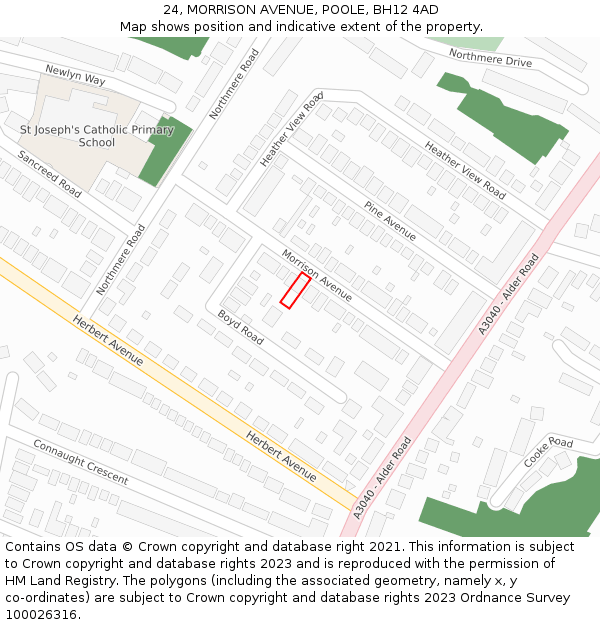 24, MORRISON AVENUE, POOLE, BH12 4AD: Location map and indicative extent of plot