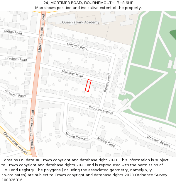 24, MORTIMER ROAD, BOURNEMOUTH, BH8 9HP: Location map and indicative extent of plot