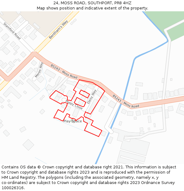 24, MOSS ROAD, SOUTHPORT, PR8 4HZ: Location map and indicative extent of plot