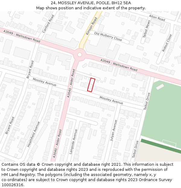 24, MOSSLEY AVENUE, POOLE, BH12 5EA: Location map and indicative extent of plot