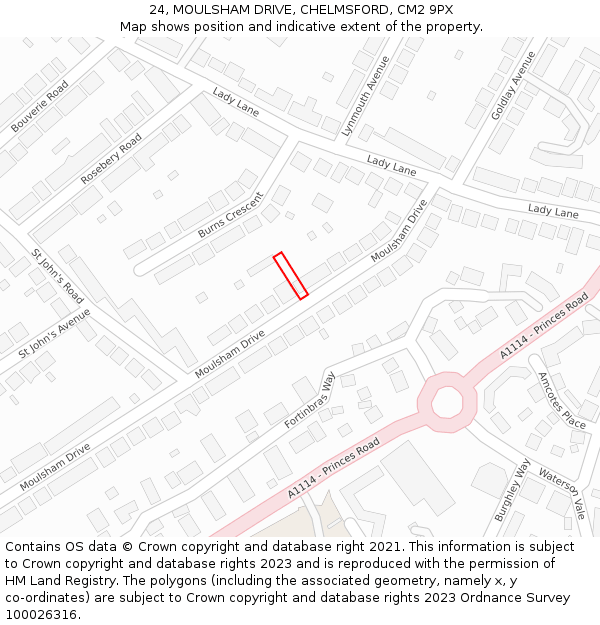 24, MOULSHAM DRIVE, CHELMSFORD, CM2 9PX: Location map and indicative extent of plot