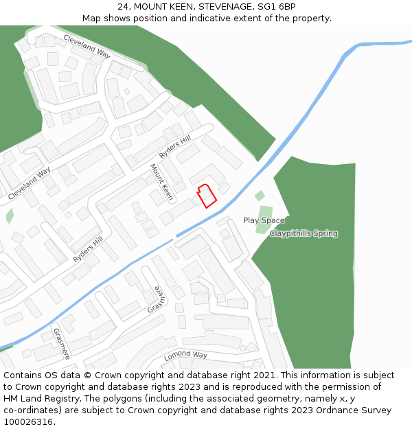 24, MOUNT KEEN, STEVENAGE, SG1 6BP: Location map and indicative extent of plot