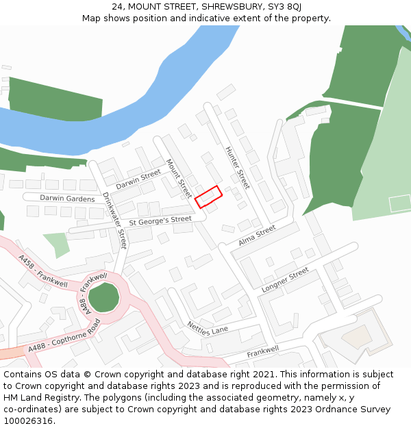 24, MOUNT STREET, SHREWSBURY, SY3 8QJ: Location map and indicative extent of plot