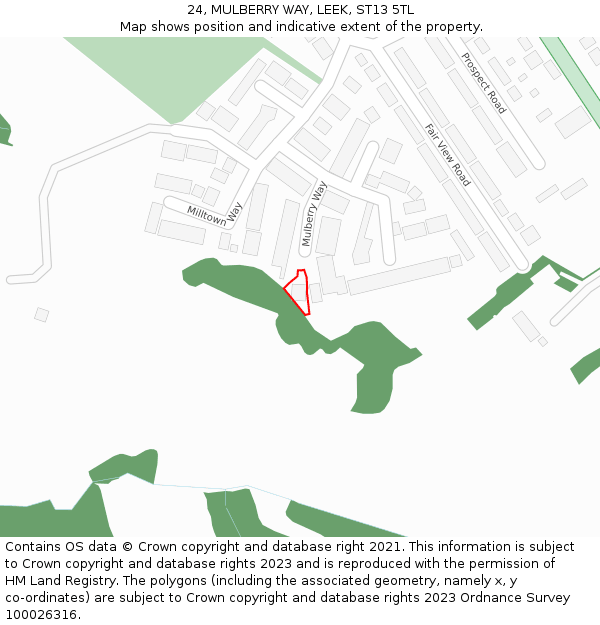 24, MULBERRY WAY, LEEK, ST13 5TL: Location map and indicative extent of plot