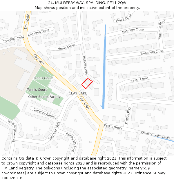 24, MULBERRY WAY, SPALDING, PE11 2QW: Location map and indicative extent of plot