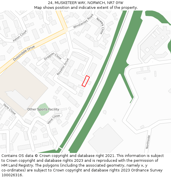 24, MUSKETEER WAY, NORWICH, NR7 0YW: Location map and indicative extent of plot