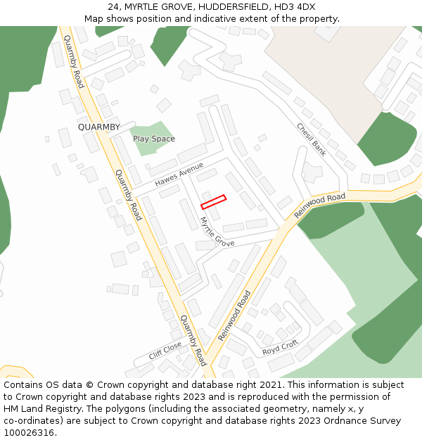 24, MYRTLE GROVE, HUDDERSFIELD, HD3 4DX: Location map and indicative extent of plot