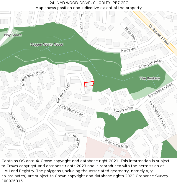 24, NAB WOOD DRIVE, CHORLEY, PR7 2FG: Location map and indicative extent of plot