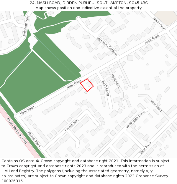 24, NASH ROAD, DIBDEN PURLIEU, SOUTHAMPTON, SO45 4RS: Location map and indicative extent of plot