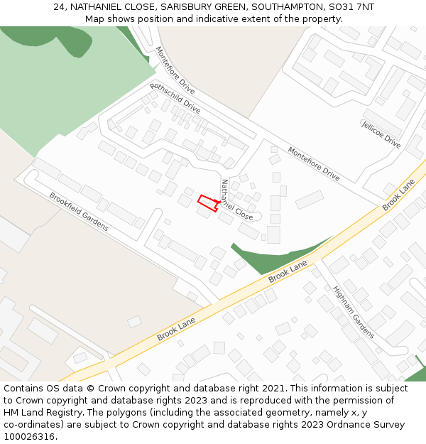 24, NATHANIEL CLOSE, SARISBURY GREEN, SOUTHAMPTON, SO31 7NT: Location map and indicative extent of plot