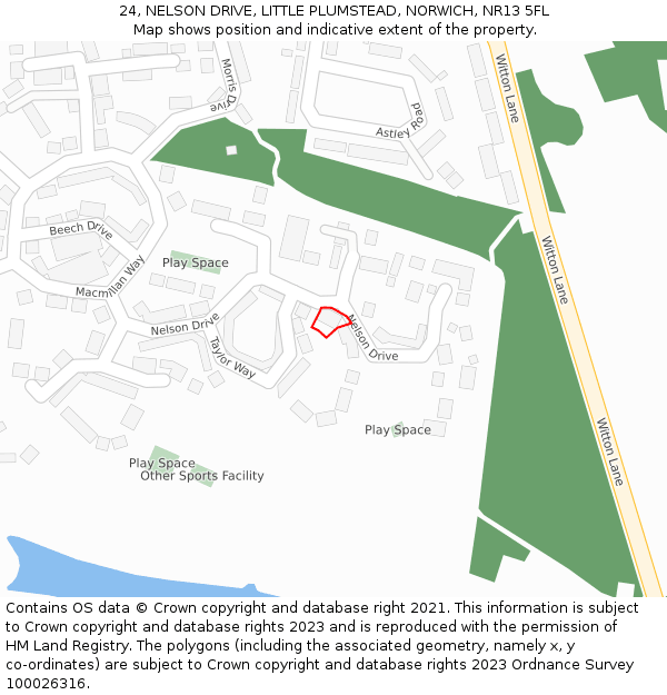 24, NELSON DRIVE, LITTLE PLUMSTEAD, NORWICH, NR13 5FL: Location map and indicative extent of plot