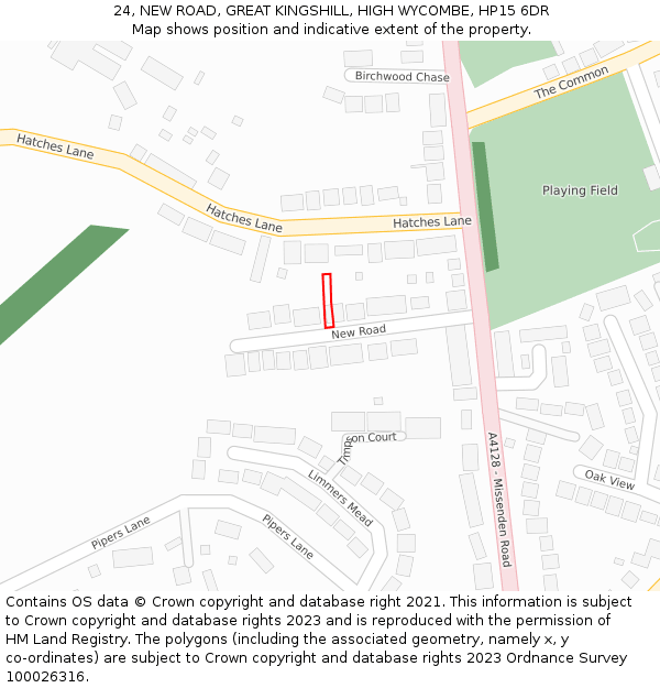 24, NEW ROAD, GREAT KINGSHILL, HIGH WYCOMBE, HP15 6DR: Location map and indicative extent of plot