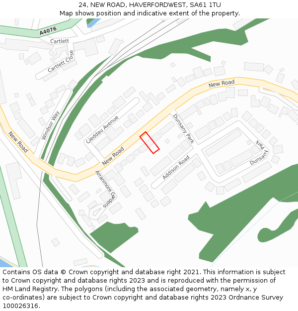 24, NEW ROAD, HAVERFORDWEST, SA61 1TU: Location map and indicative extent of plot