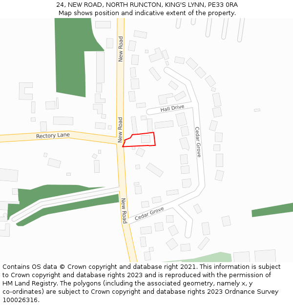 24, NEW ROAD, NORTH RUNCTON, KING'S LYNN, PE33 0RA: Location map and indicative extent of plot