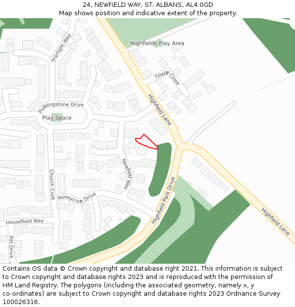 24, NEWFIELD WAY, ST. ALBANS, AL4 0GD: Location map and indicative extent of plot