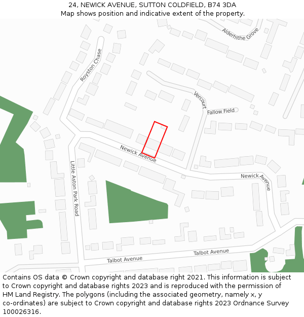 24, NEWICK AVENUE, SUTTON COLDFIELD, B74 3DA: Location map and indicative extent of plot