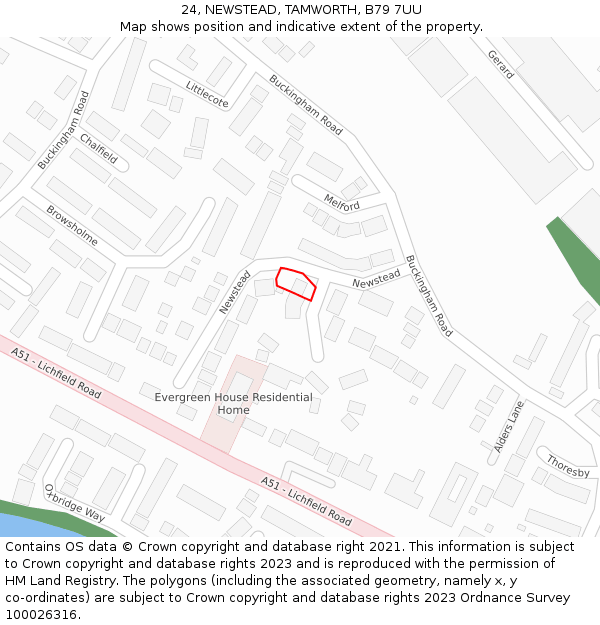 24, NEWSTEAD, TAMWORTH, B79 7UU: Location map and indicative extent of plot