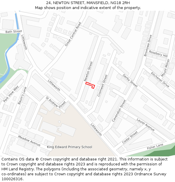 24, NEWTON STREET, MANSFIELD, NG18 2RH: Location map and indicative extent of plot