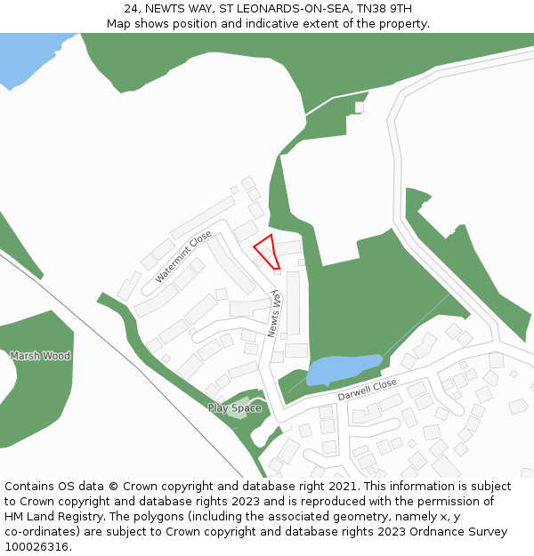 24, NEWTS WAY, ST LEONARDS-ON-SEA, TN38 9TH: Location map and indicative extent of plot