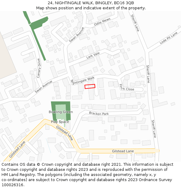 24, NIGHTINGALE WALK, BINGLEY, BD16 3QB: Location map and indicative extent of plot