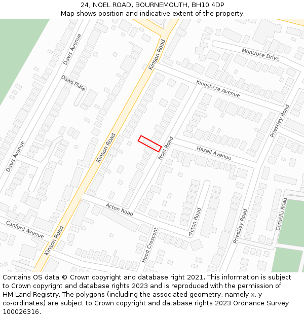 24, NOEL ROAD, BOURNEMOUTH, BH10 4DP: Location map and indicative extent of plot
