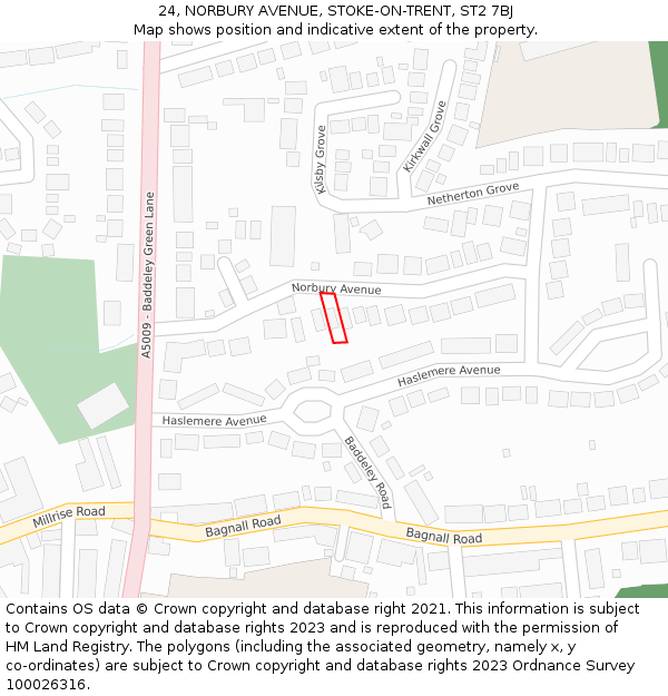 24, NORBURY AVENUE, STOKE-ON-TRENT, ST2 7BJ: Location map and indicative extent of plot
