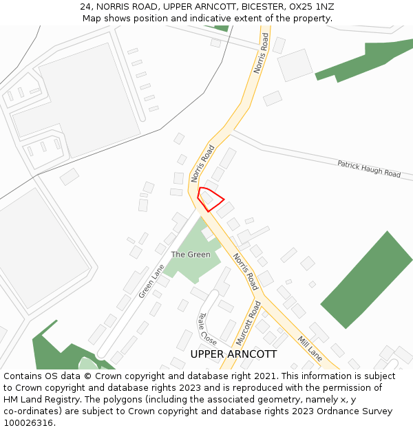 24, NORRIS ROAD, UPPER ARNCOTT, BICESTER, OX25 1NZ: Location map and indicative extent of plot