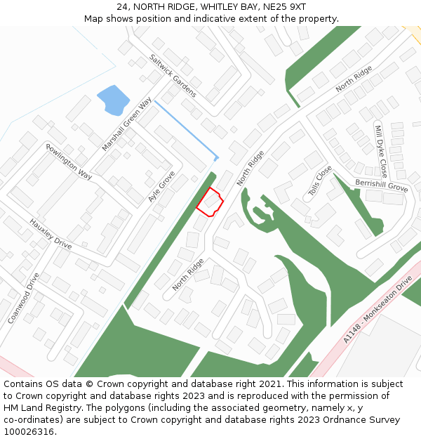 24, NORTH RIDGE, WHITLEY BAY, NE25 9XT: Location map and indicative extent of plot