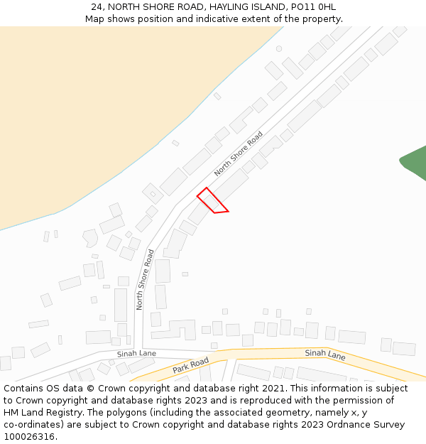 24, NORTH SHORE ROAD, HAYLING ISLAND, PO11 0HL: Location map and indicative extent of plot