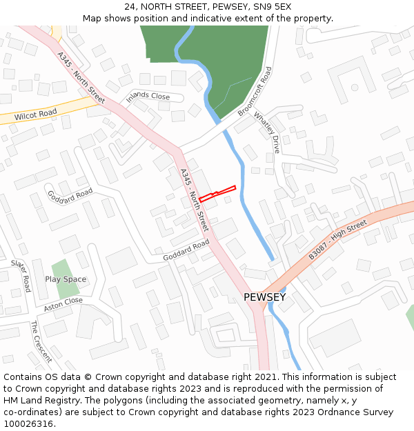 24, NORTH STREET, PEWSEY, SN9 5EX: Location map and indicative extent of plot