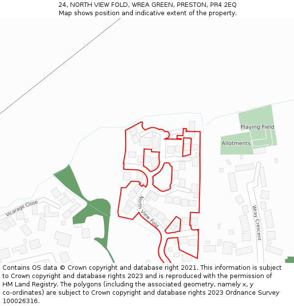 24, NORTH VIEW FOLD, WREA GREEN, PRESTON, PR4 2EQ: Location map and indicative extent of plot