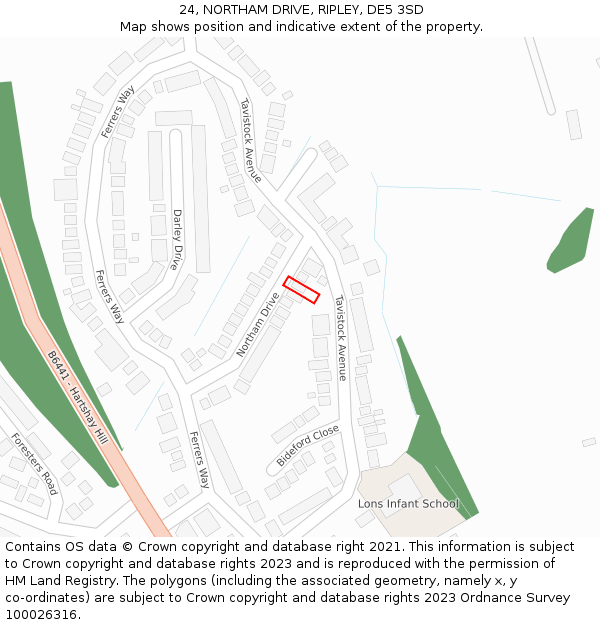 24, NORTHAM DRIVE, RIPLEY, DE5 3SD: Location map and indicative extent of plot