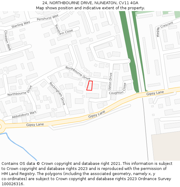 24, NORTHBOURNE DRIVE, NUNEATON, CV11 4GA: Location map and indicative extent of plot