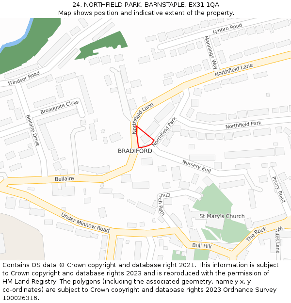 24, NORTHFIELD PARK, BARNSTAPLE, EX31 1QA: Location map and indicative extent of plot