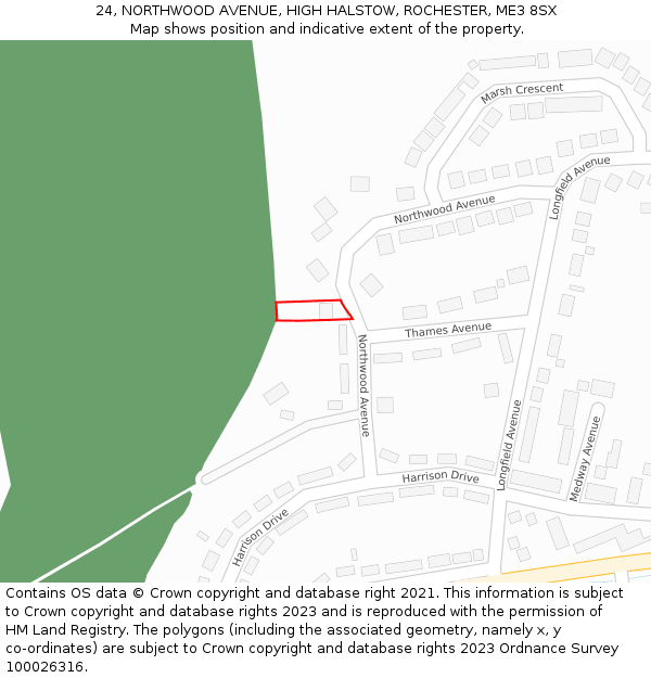 24, NORTHWOOD AVENUE, HIGH HALSTOW, ROCHESTER, ME3 8SX: Location map and indicative extent of plot