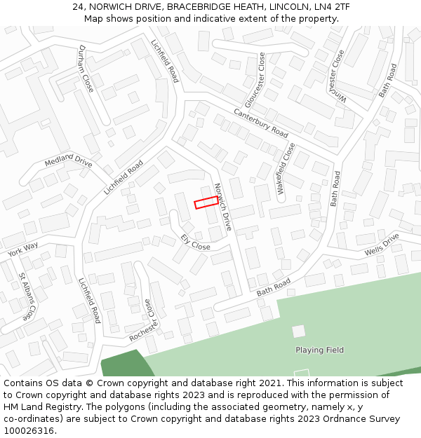 24, NORWICH DRIVE, BRACEBRIDGE HEATH, LINCOLN, LN4 2TF: Location map and indicative extent of plot