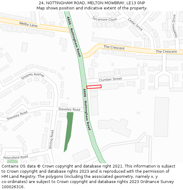 24, NOTTINGHAM ROAD, MELTON MOWBRAY, LE13 0NP: Location map and indicative extent of plot