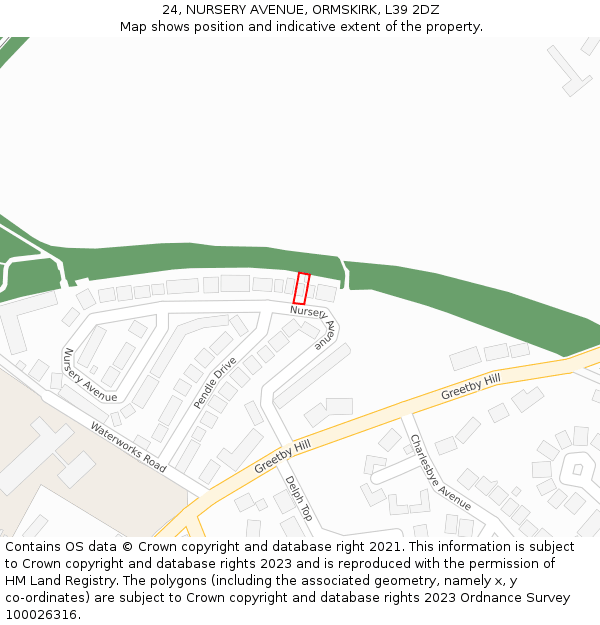 24, NURSERY AVENUE, ORMSKIRK, L39 2DZ: Location map and indicative extent of plot