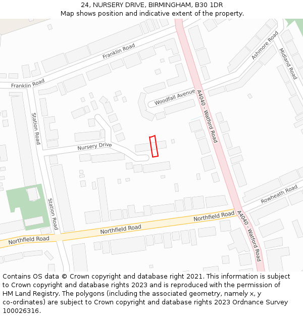 24, NURSERY DRIVE, BIRMINGHAM, B30 1DR: Location map and indicative extent of plot