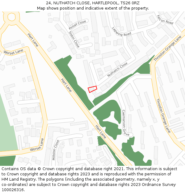 24, NUTHATCH CLOSE, HARTLEPOOL, TS26 0RZ: Location map and indicative extent of plot