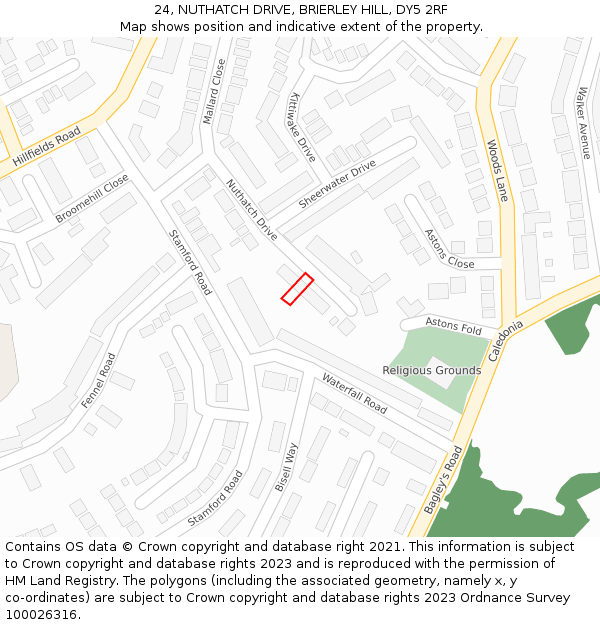 24, NUTHATCH DRIVE, BRIERLEY HILL, DY5 2RF: Location map and indicative extent of plot